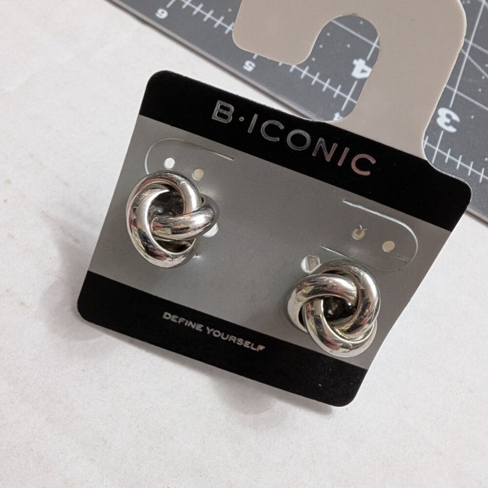 B Iconic cuff links silver tone metal cluster‎ geometric vtg / org backing